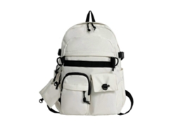 Mochila moderna de nylon para viajes y trabajo, con correas cómodas, mochila escolar de gran capacidad, blanca.