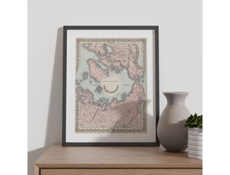 NACNIC Pósters Geográficos En Vintage Mapa Del Círculo Ártico De 1872 Ilustraciones De Antiguos Mapamundis En Tonos Sepia Tamaño A3 Con Marco Blanc...