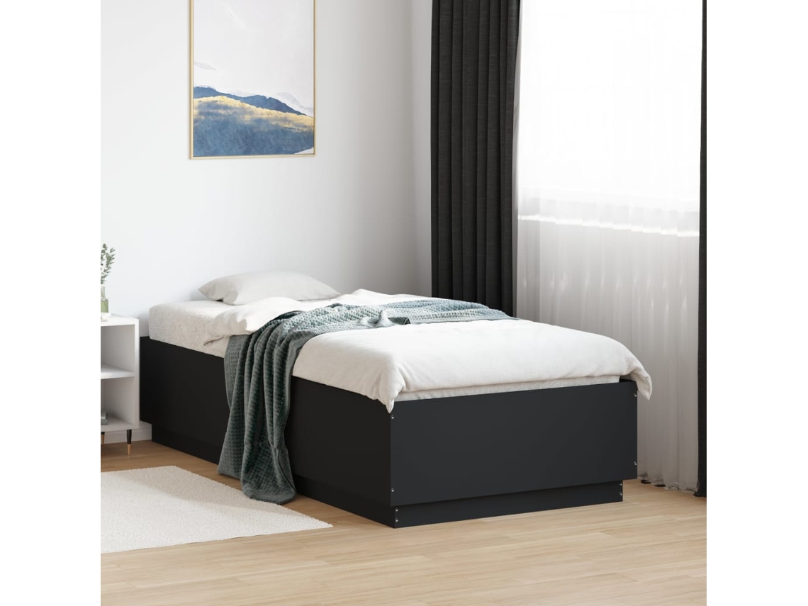 Estructura Cama Con Luces Led Madera Ingeniería Negro 75x190 Cm