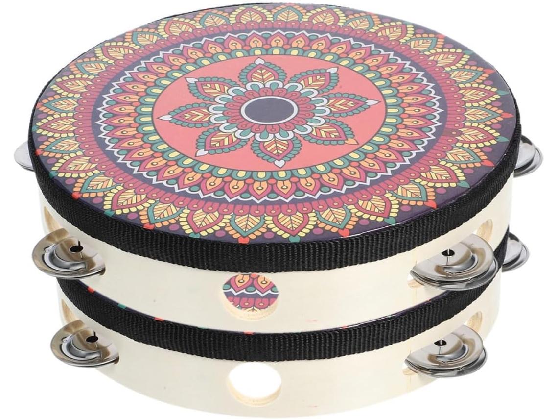 Juego de 2 panderetas profesionales de 20 cm, instrumento de percusión portátil de madera.