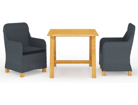 Conjunto 3 de comedor para jardín VIDAXL gris oscuro