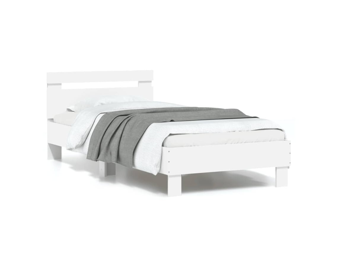 Estructura De Cama Con Cabecero Y Luces Led Blanco 90x190 Cm