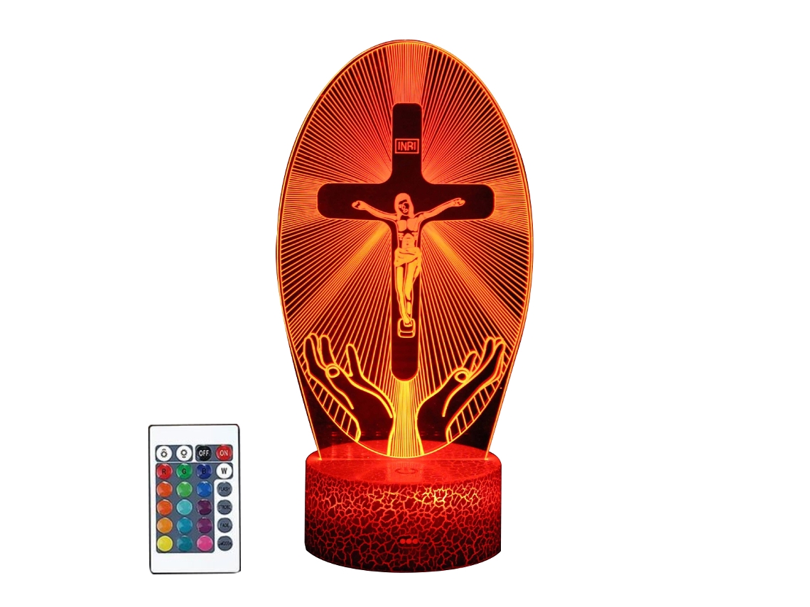 Luz nocturna 3D con cruz, luz holográfica, ilusión de Jesús con 16 colores, temporizador teledirigido, LED Mejor Regalo de Cumpleaños Cristiano, Religioso para H
