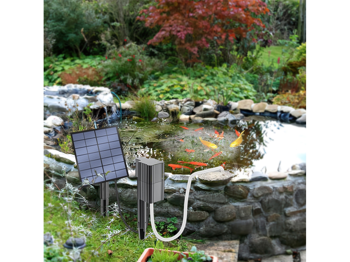 Aireador solar de 2,5 W para estanques con piedra difusora de burbujas