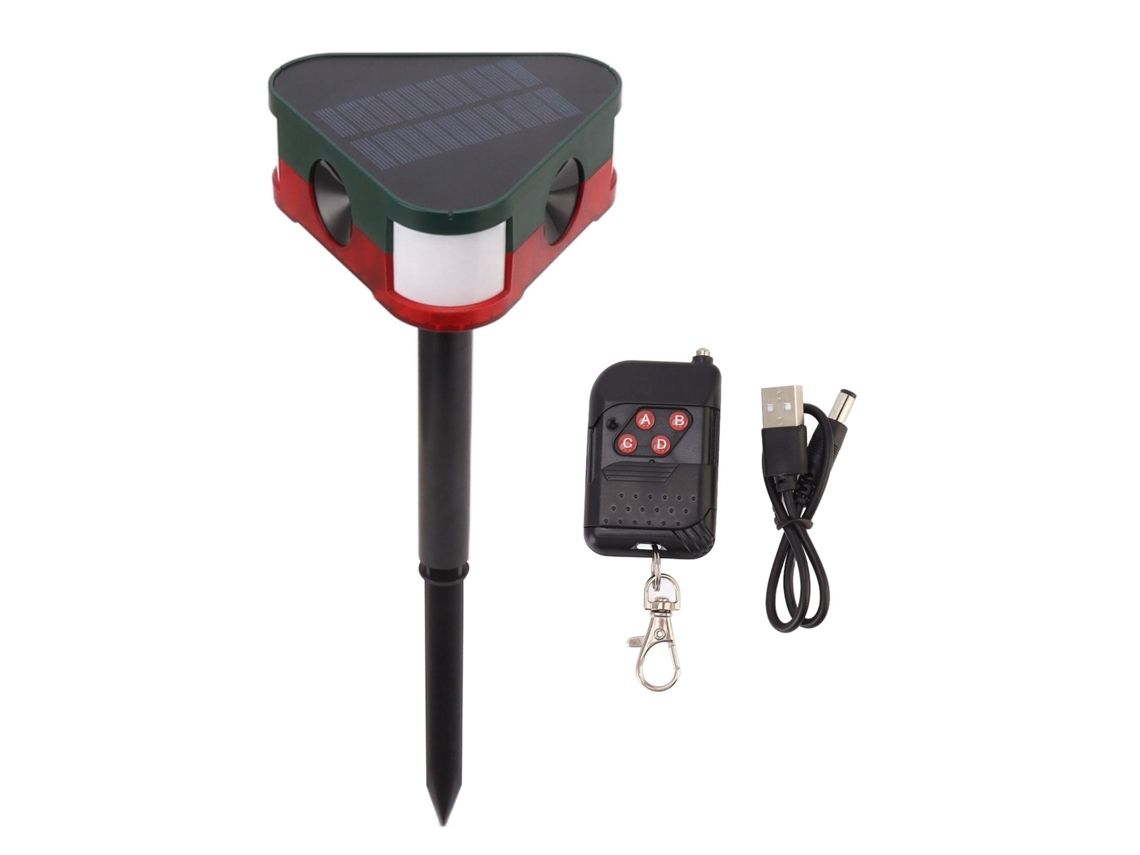 Alarma Repelente De Animales Con Energía Solar, Sensor Infrarrojo, Control Remoto, Sonido Y Luz Para Huertos.