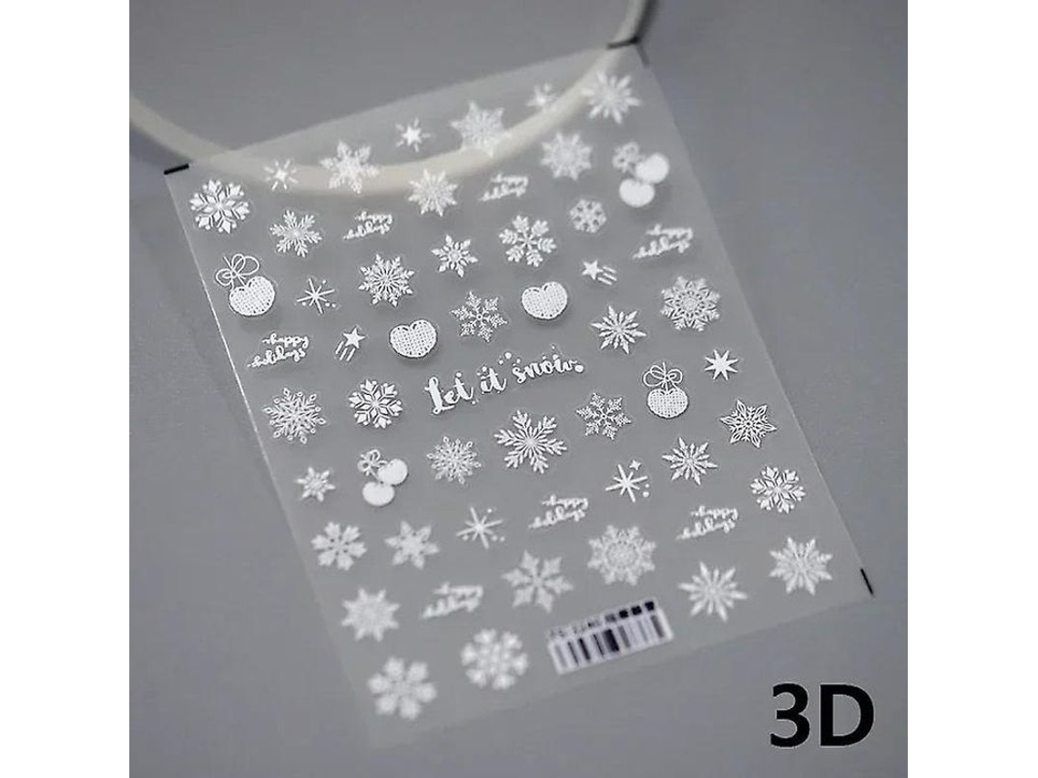 Pegatina Para Uñas Con Diseño De Copo De Nieve Navideño 3d Cortado Con Láser Y Cristal 5d, Autoadhesiva.