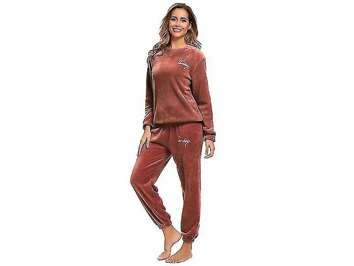 2026-conjunto De Pijamas De Invierno Caliente Con Forro Polar, Camiseta Y Pantalones De Cuello Redondo, Suave, Para Mujer Talla Plus
