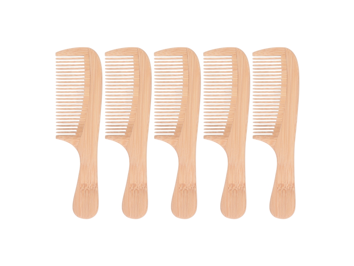 5pcs Peine De Bambú Antiestático Dientes Redondos Aromático Peine De Bambú De Dientes Anchos Para Salón