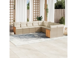 Conjunto de sofá de jardín de 10 piezas con cojines, mimbre sintético beige, Dkd Home Decor