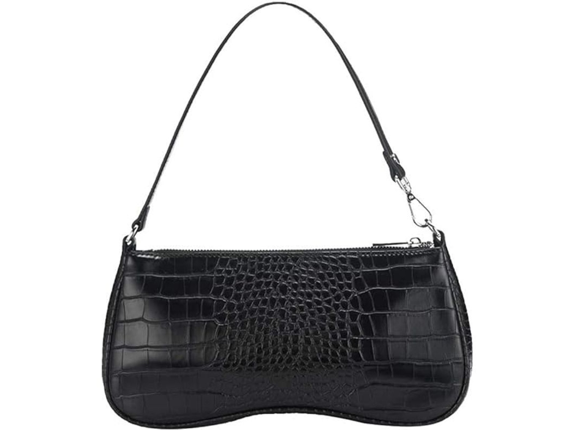 Bolso De Hombro Clásico De Los 90 Para Mujer, De Piel Vegana, Negro, Con Diseño De Cocodrilo.