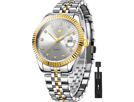 VEANXIN Reloj cuadrado con fecha de negocios, luminoso, resistente al agua, de acero inoxidable, con diamantes cuadrados para hombre(correa blanca ...