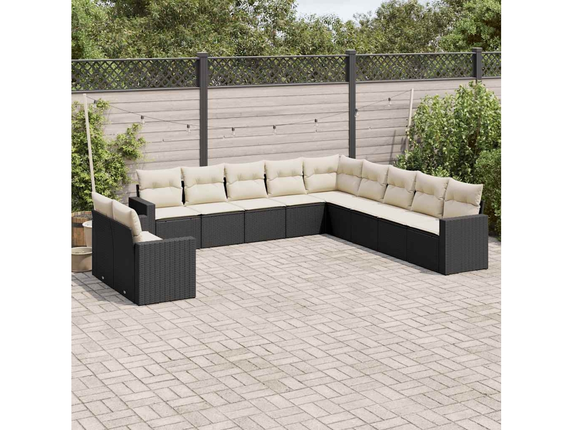 Conjunto de 11 sofás de jardín con cojines de mimbre negro Dkd Home Decor