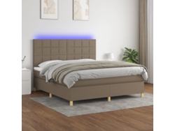 Cama Box Spring Colchón Y Luces Led Tela Gris Taupe 180x200 Cm