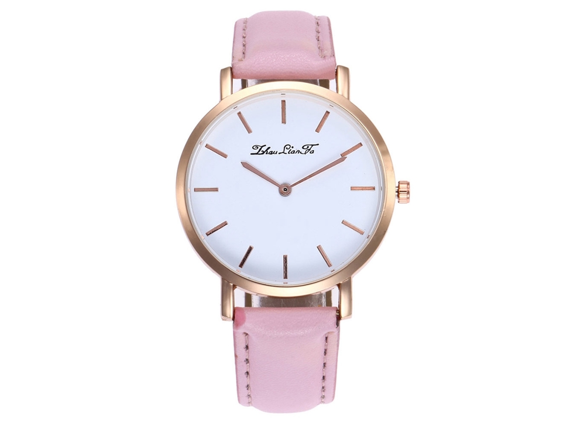 Reloj De Pulsera De Aleación Con Dial Redondo Analógico De Cuarzo Para Parejas Rosa