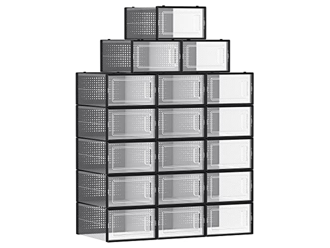 Cajas de zapatos apilables transparentes con puertas transparentes (paquete de 18)