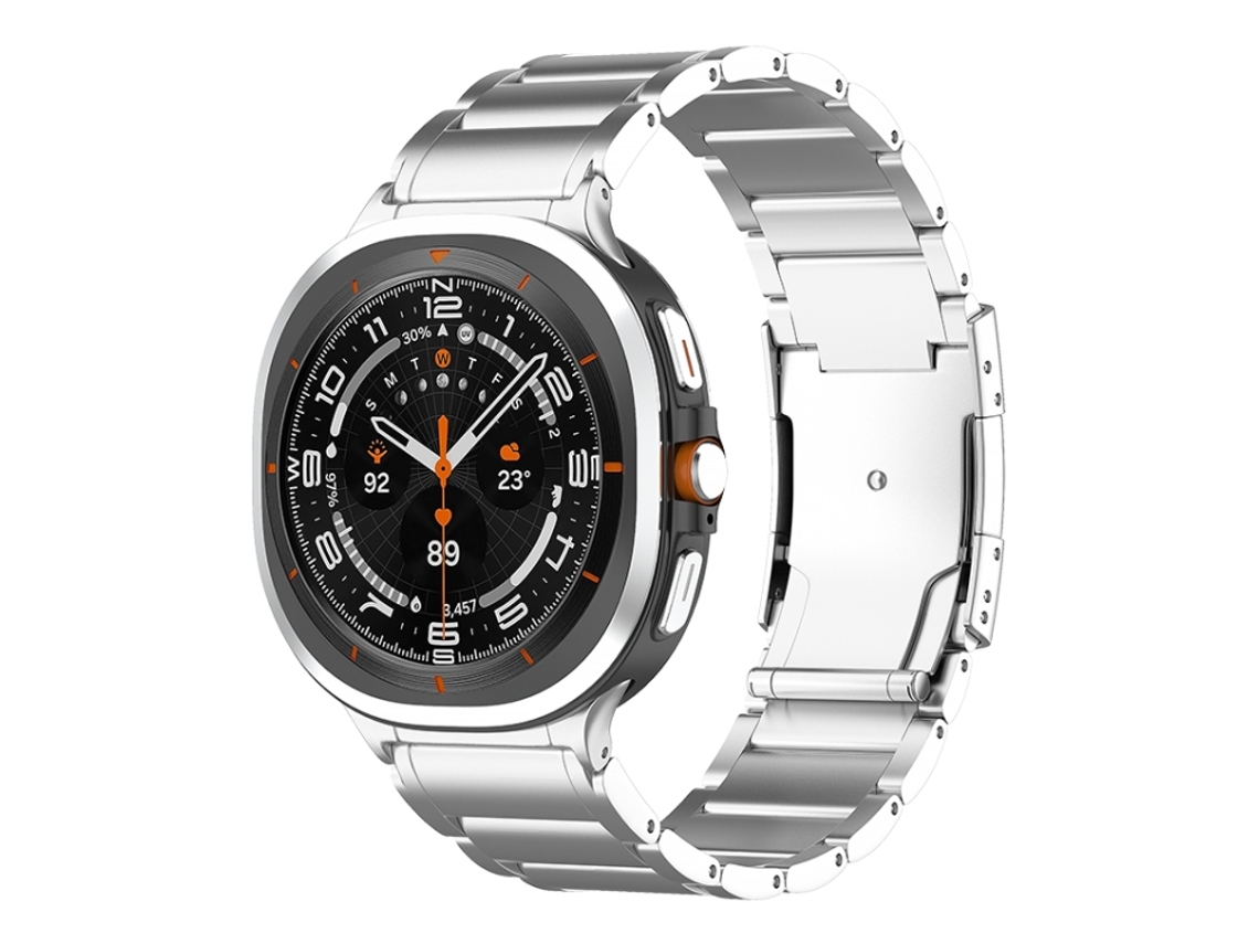 Bracelete Para Samsung Galaxy Watch Ultra - Titânio Com Fivela Tartaruga E Três Contas (47mm) - Prateada
