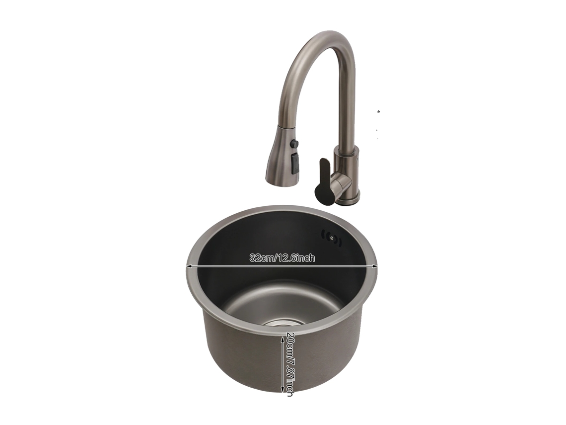 Fregadero de cocina redondo, construcción de acero inoxidable, diseño compacto, color plata OEM