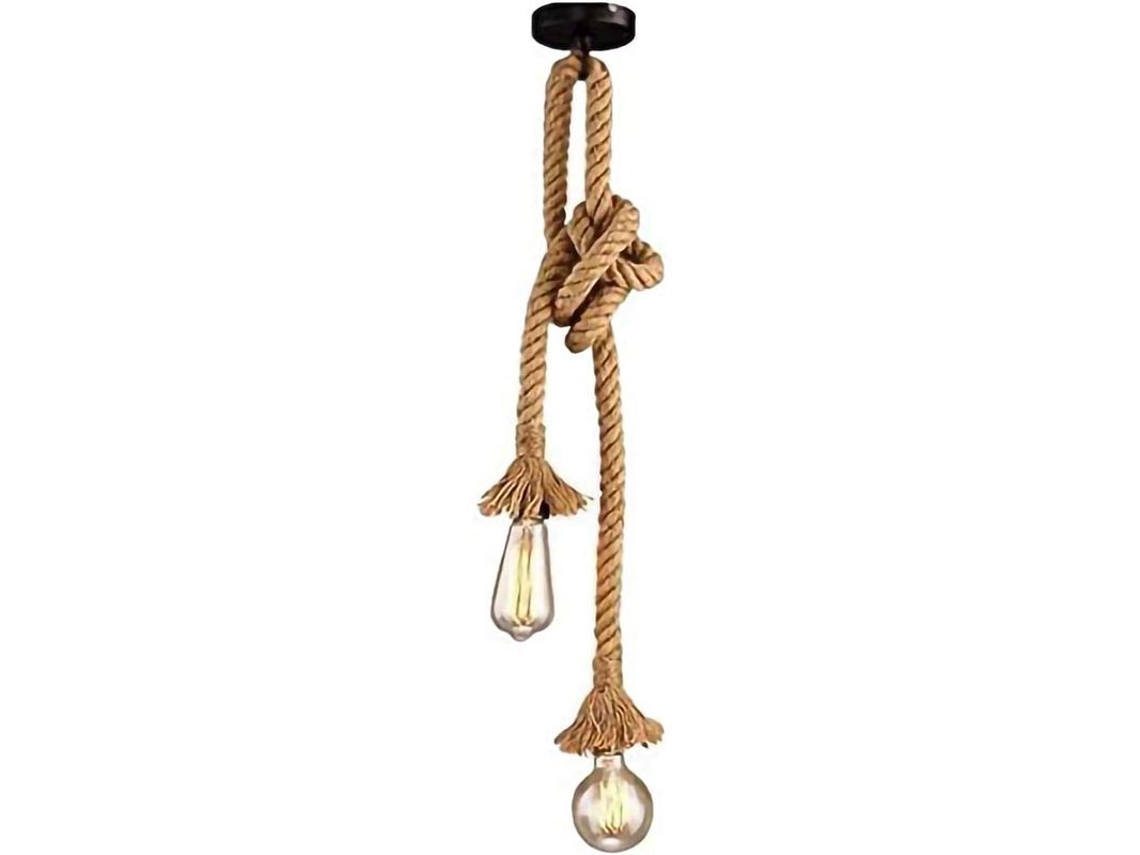 Lámpara De Araña Vintage Estilo Loft En Caña Y Cuerda De Bambú, Estilo Rústico, Colgante, 100 Cm