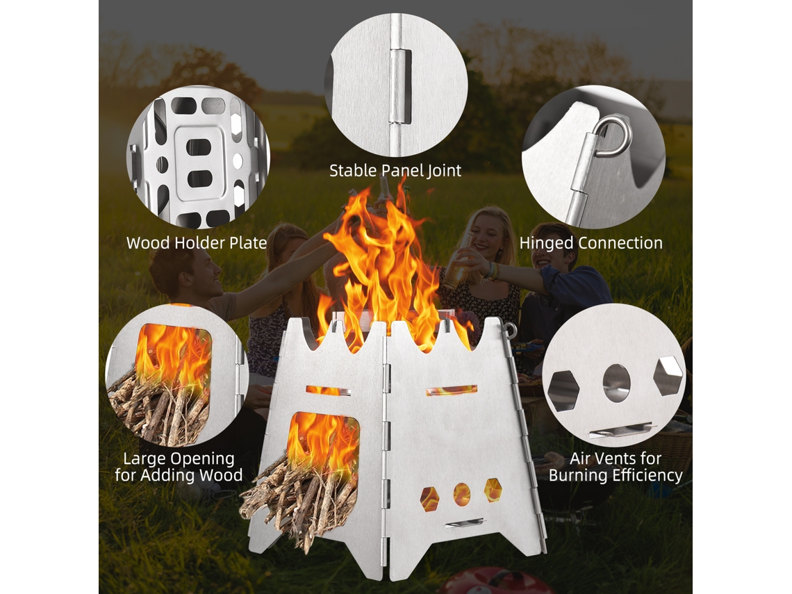 Estufa De Camping Plegable Portátil De Acero Inoxidable Para Leña, Ideal Para Acampar, Hacer Senderismo, Picnics Y Barbacoas.