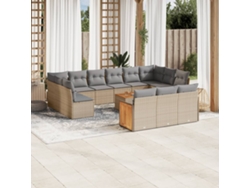 Conjunto de sofá de jardín de 14 piezas con cojines, mimbre sintético beige, Dkd Home Decor