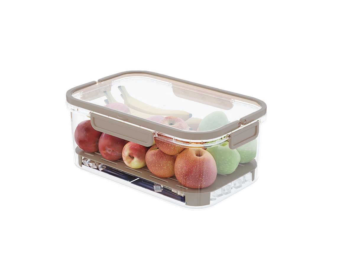 Organizador de refrigerador con tapa y asa, contenedores reutilizables en beige, verde o café