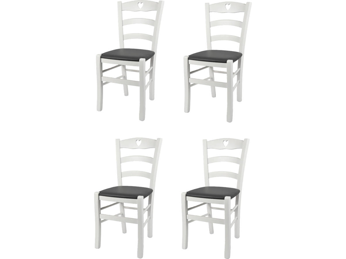 Conjunto de 4 Cadeiras T M C S Cuore 252LBI-PN623 (Branco - 88x43x46 cm - Madeira)