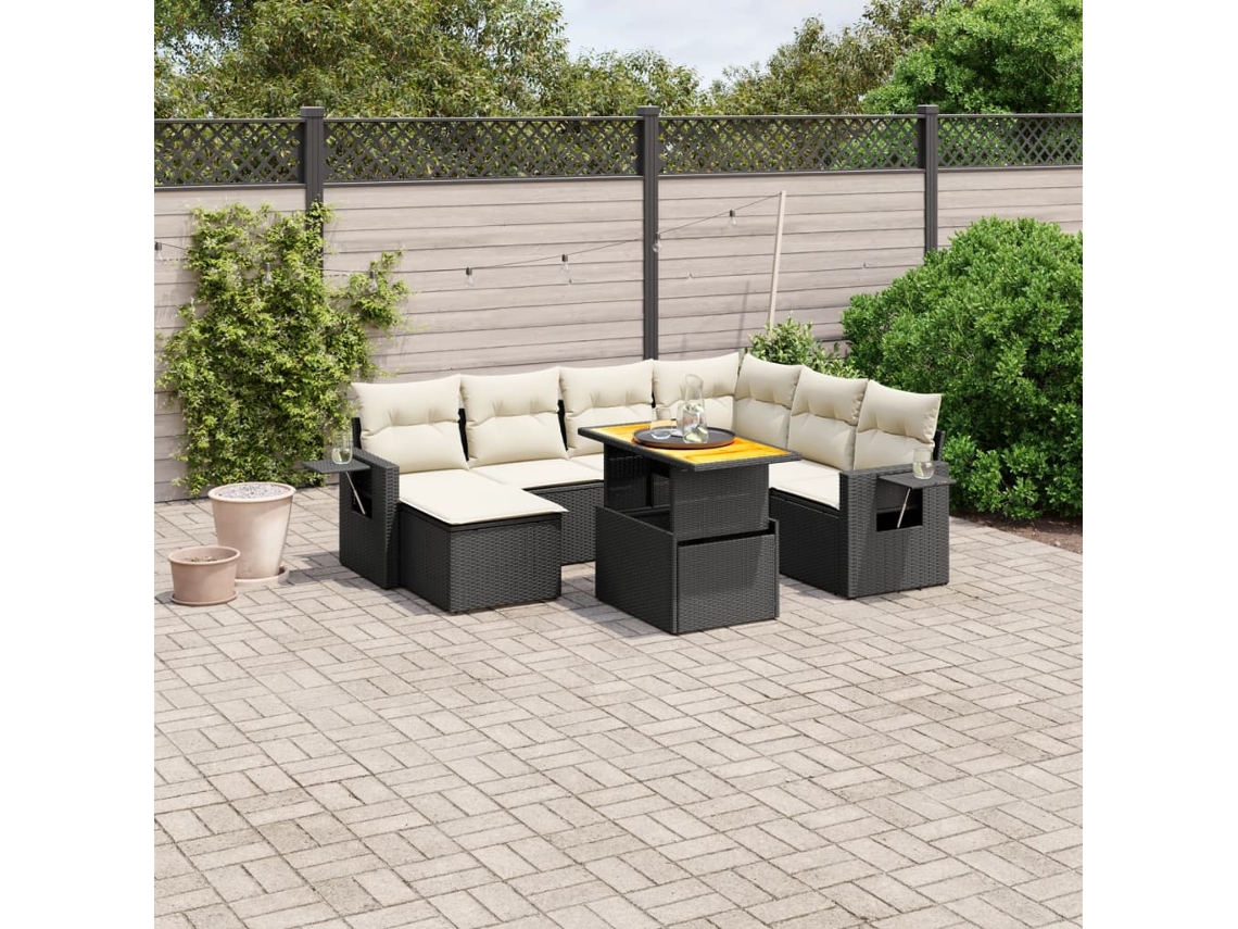 Conjunto de sofá de jardín de 8 piezas con cojines en mimbre sintético negro de DKD Home Decor