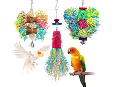 Juguetes para masticar pájaros, juguete triturador de loros, jaula colgante para cacatúa, cacatúa, gris africano, Amazon (paquete de 3) Vine Natura...