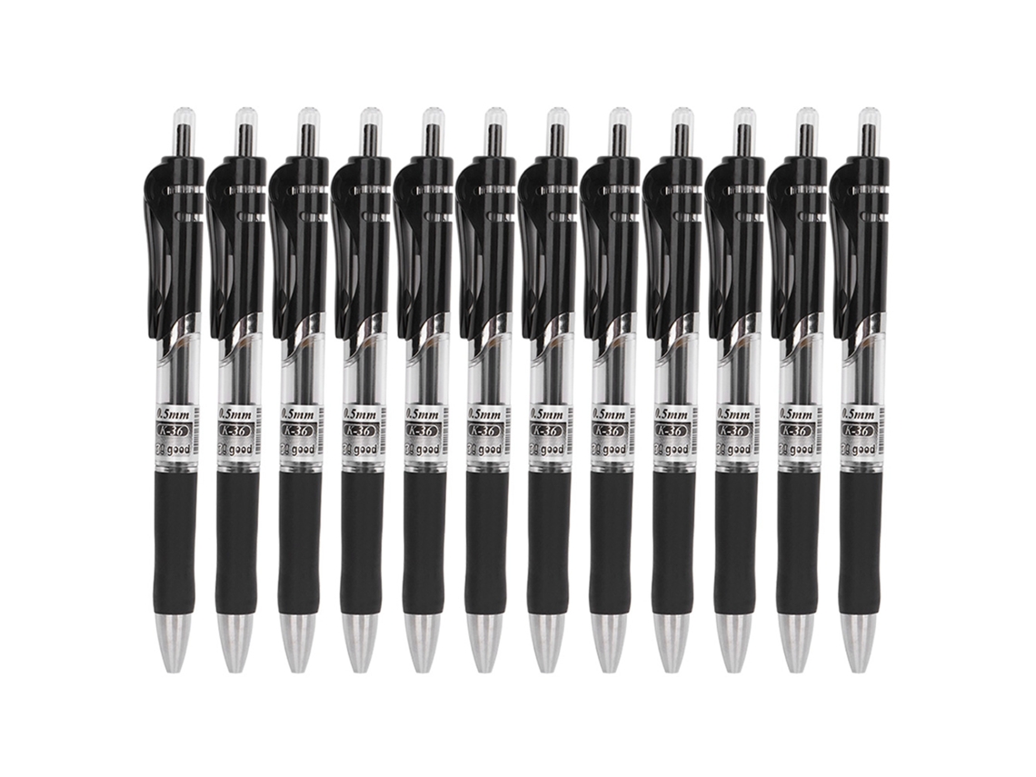 12 Unidades Bolígrafo Gel De Carbono De Alta Capacidad Con Botón 0.5mm Punto Bullet Para Oficina (negro)