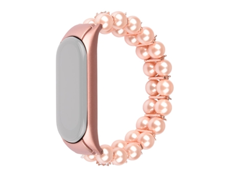 Correa de cuentas trenzadas diamantes de imitación de perlas de imitación de dos filas para Xiaomi Mi Band 5/Mi Band 6 - rosa