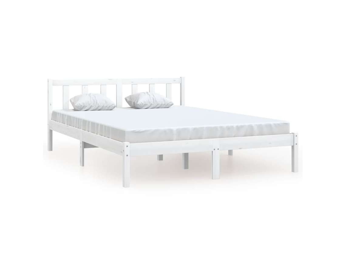 Marco de Cama Madera de Pino Macizo Blanco (140x200cm)
