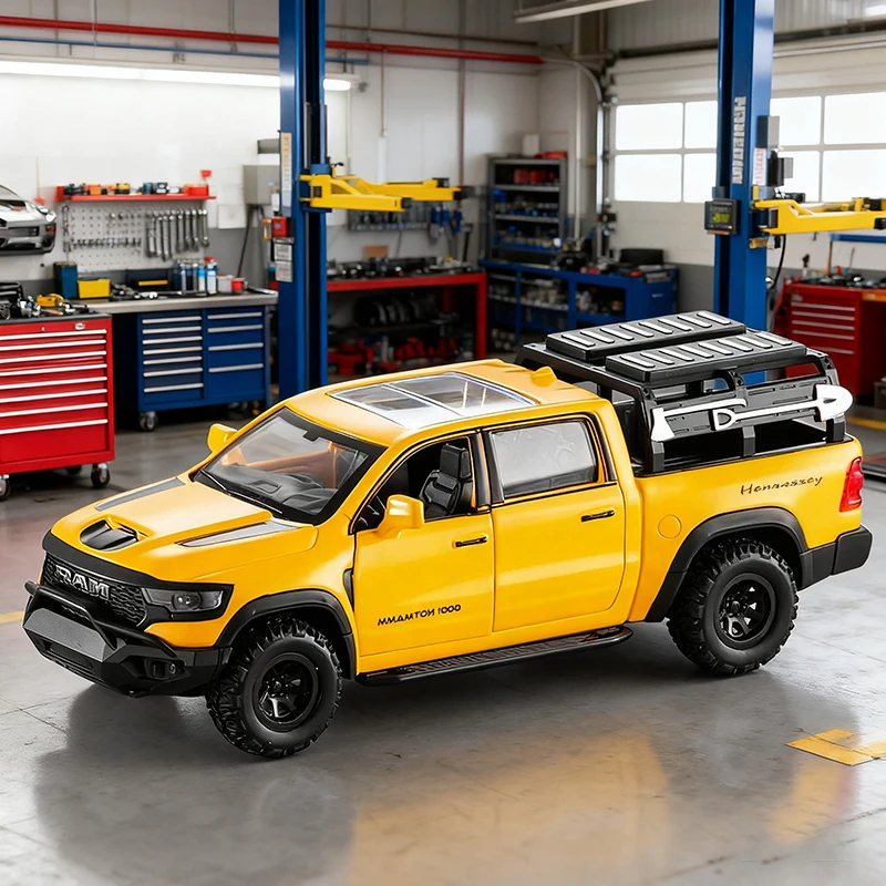 (amarillo) Camioneta A Escala 1:32, Modelo De Metal Fundido A Presión, Juguete Con Efectos De Sonido Y Luz Para Niños