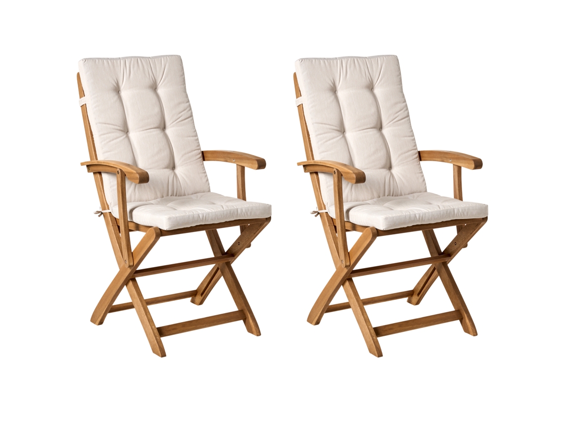 Conjunto De Assentos De Exterior Dobráveis Com Almofadas Beliani Maui Premium De Madeira De Acácia Castanho 46x48x92