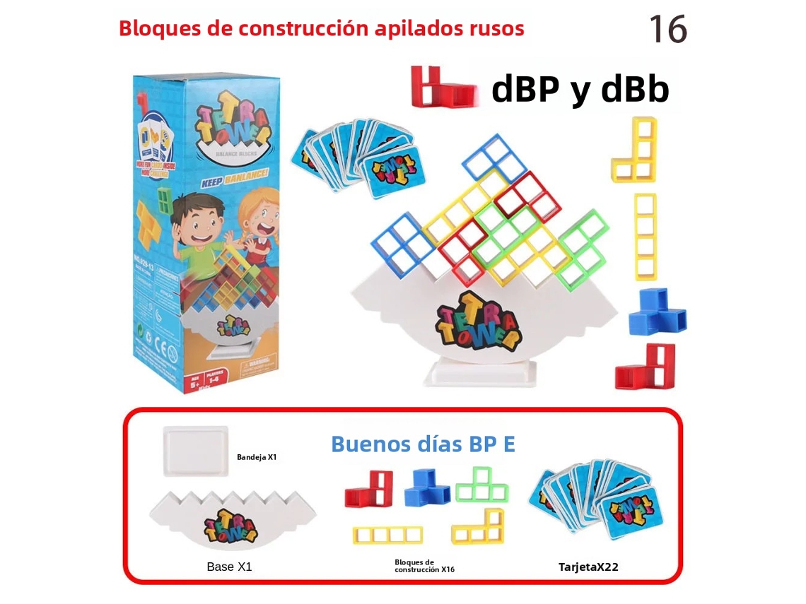 (16 Piezas) Juguete De Equilibrio Apilable Tetris, Juego De Mesa Para Niños