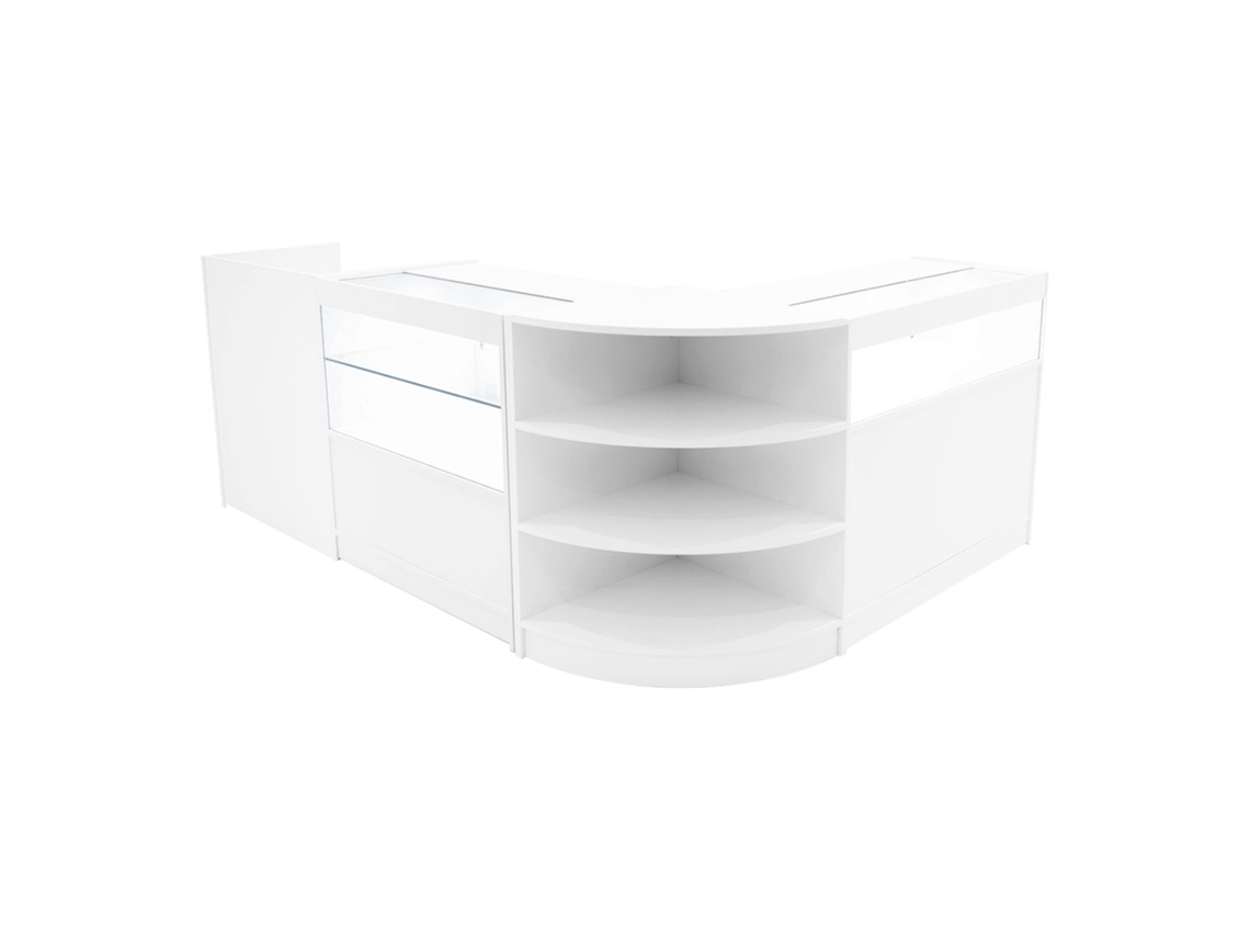 Conjunto de mostrador comercial Europa | Blanco | LM60 B900 C900 TB60 | MDF y vidrio templado | Estanterías MonsterShop
