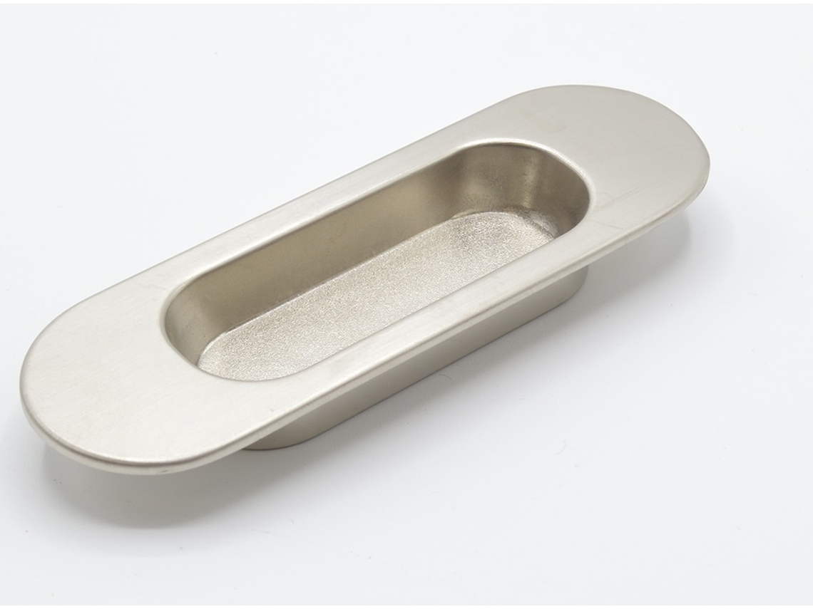 Tirador Para Mueble Empotrado Ovalado En Zamac 110x36 Mm Niquelado Cepillado Lote De 25