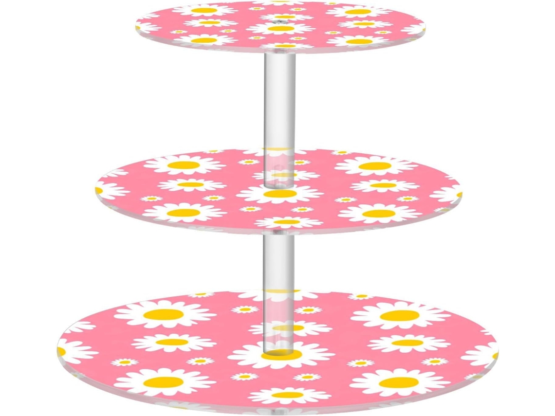 Soporte Acrílico De 3 Niveles Para Cupcakes Con Margaritas Blancas,