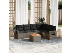 Conjunto de sofá de jardín de 7 piezas con cojines, mimbre gris, DKD Home Decor