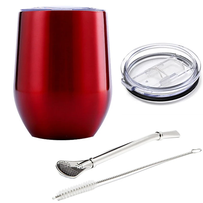 Taza De Té Mate, Taza Isotérmica De Acero Inoxidable Con Tapa Deslizante Y Pajita, 355 Ml (12 Oz).