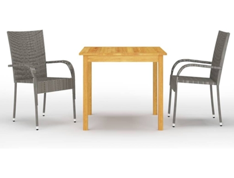 Conjunto 3 de comedor para jardín VIDAXL gris