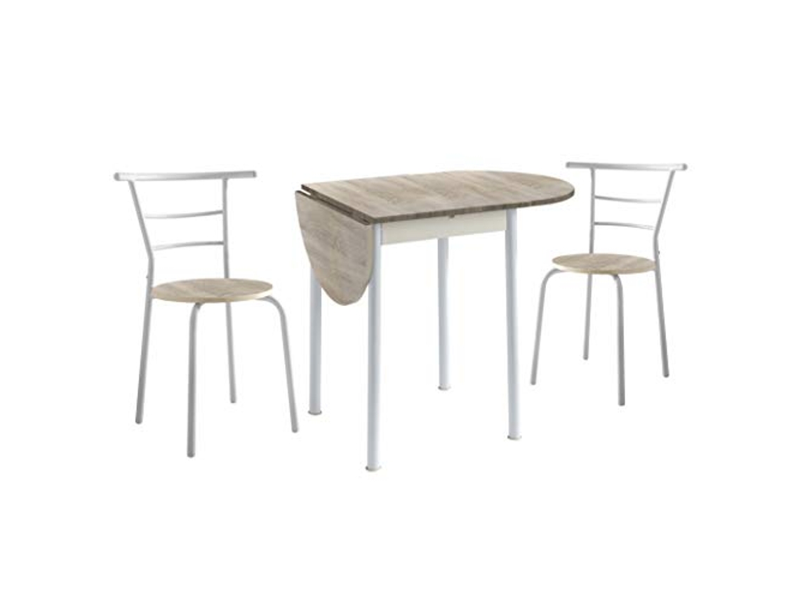 Pack Mesa De Cocina Extensible Madera Leva Con 2 Sillas MOMMA HOME (Roble - Aglomerado -55/115x61x74 cm)