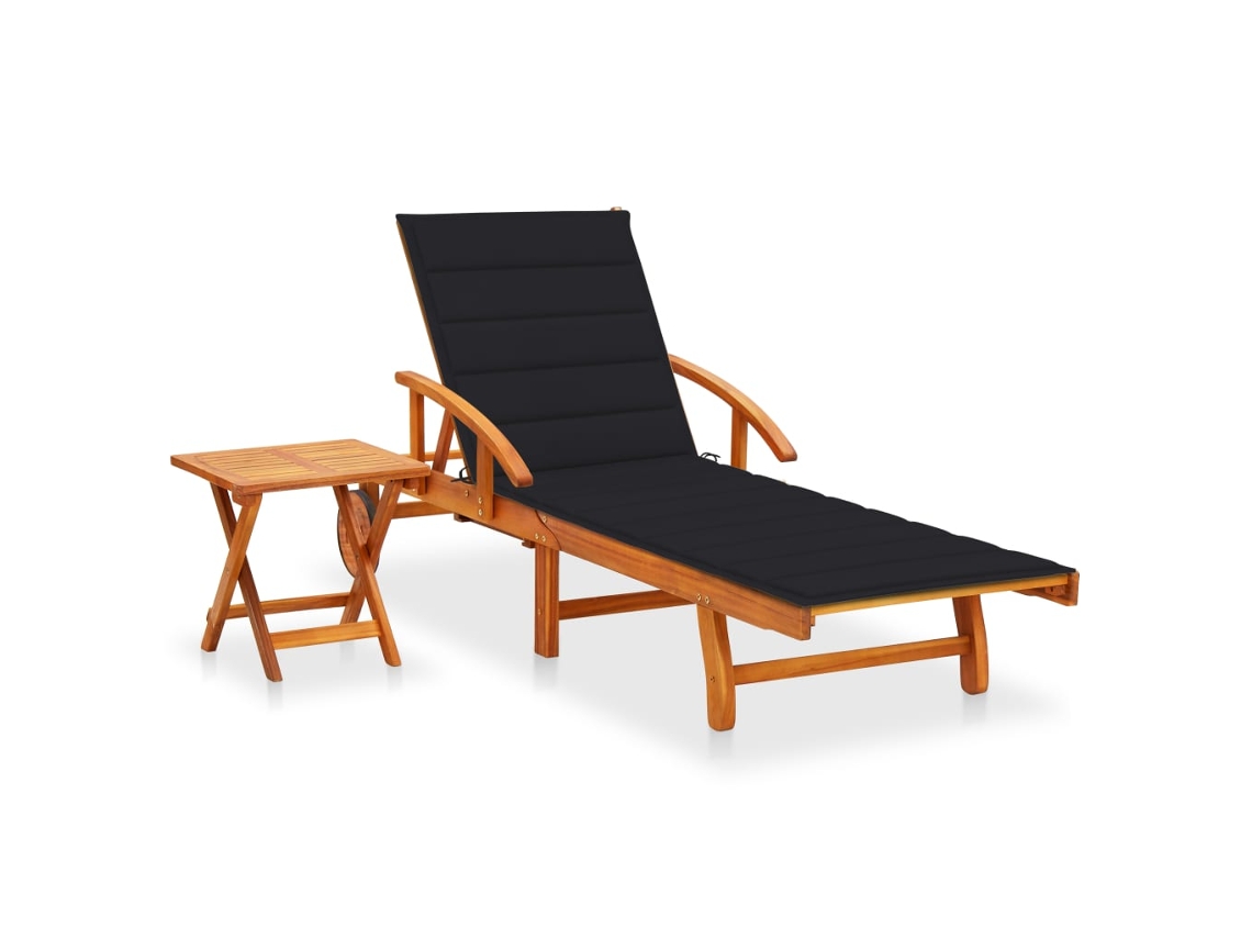 Tumbona Lounger de Jardín con Mesa y Cojín Madera de Acacia Maciza