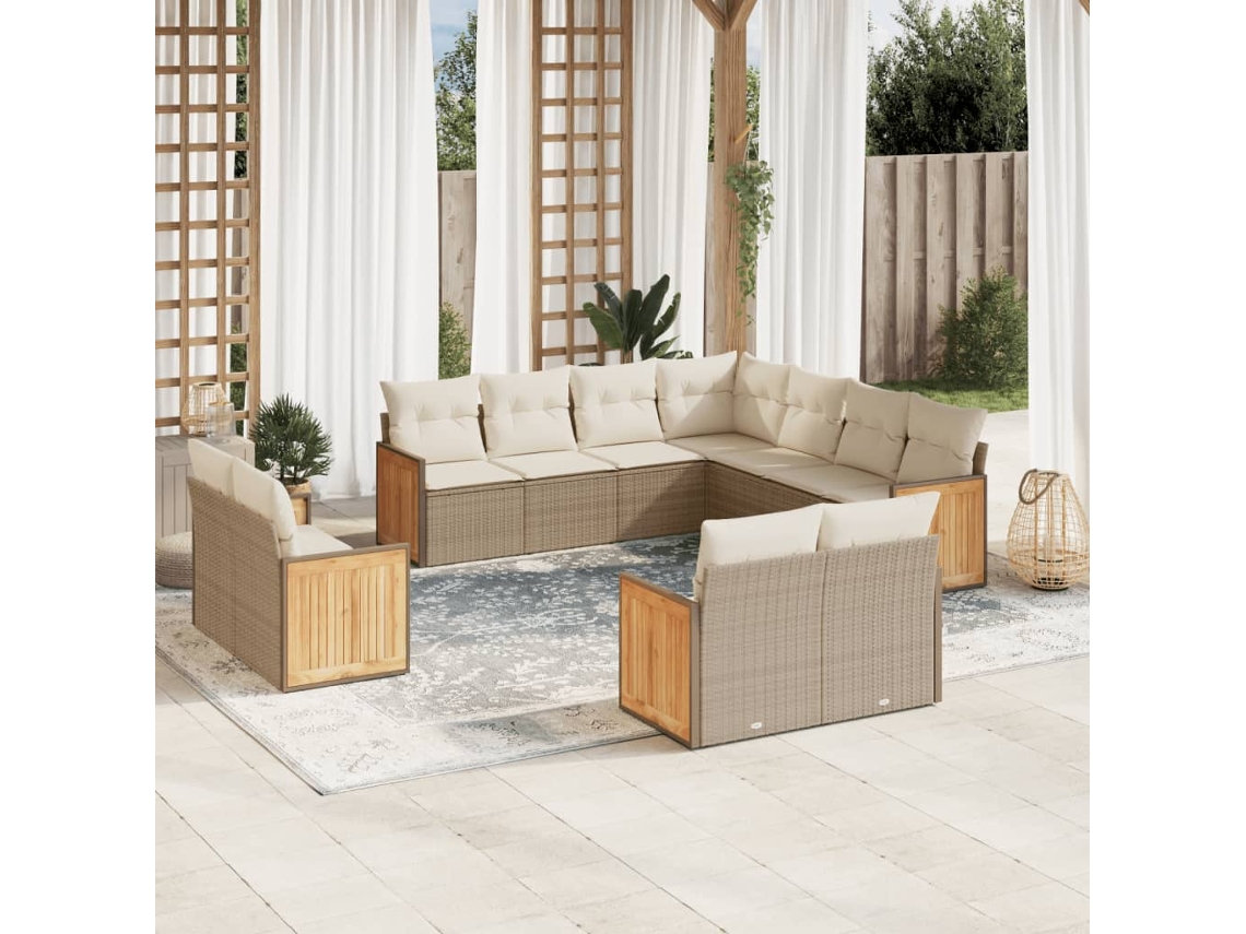 Conjunto de sofá de jardín de 11 piezas con cojines de mimbre beige DKD Home Decor