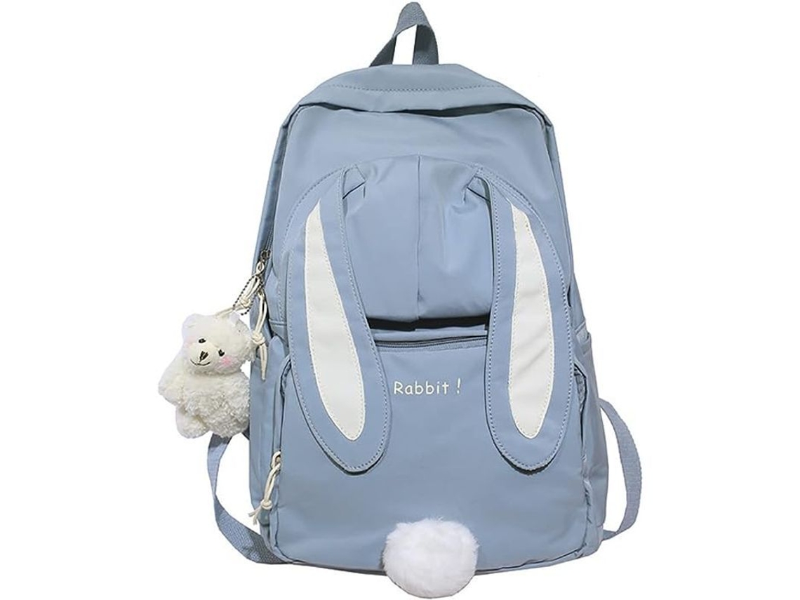2026-mochila Kawaii Conejo Con Orejas Largas Y Colgante De Oso Para Estudiantes Adolescentes Azul