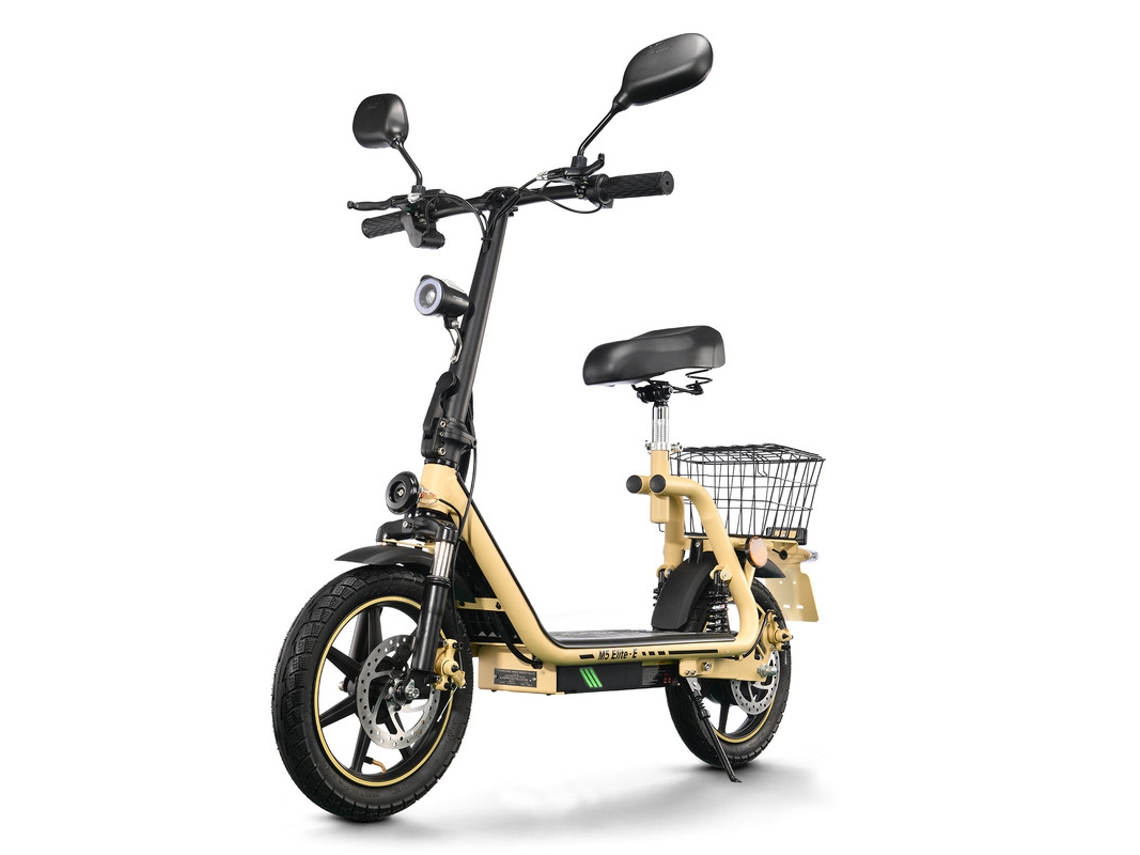 Patinete eléctrico Twofish M5 Elite E 500W 48V 13Ah Velocidad máxima 40km/h Autonomía 30km Neumáticos 14 Con asiento y cesta trasera Beige