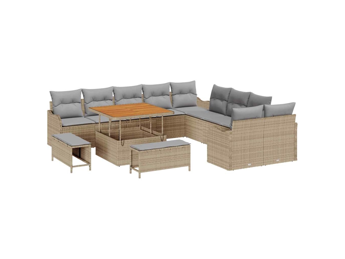 Maison Exclusive - Conjunto De Sofá De Jardín Con Cojín 13 Pcs Beige Y Gris Claro