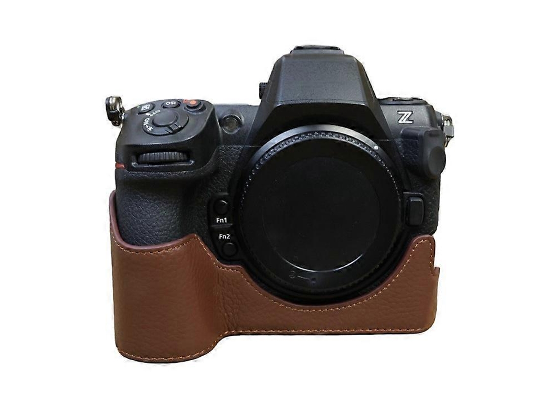 Estuche de piel de vaca auténtica compatible con Nikon Z8, estuche para cámara de medio cuerpo con ranura para batería Facpoet