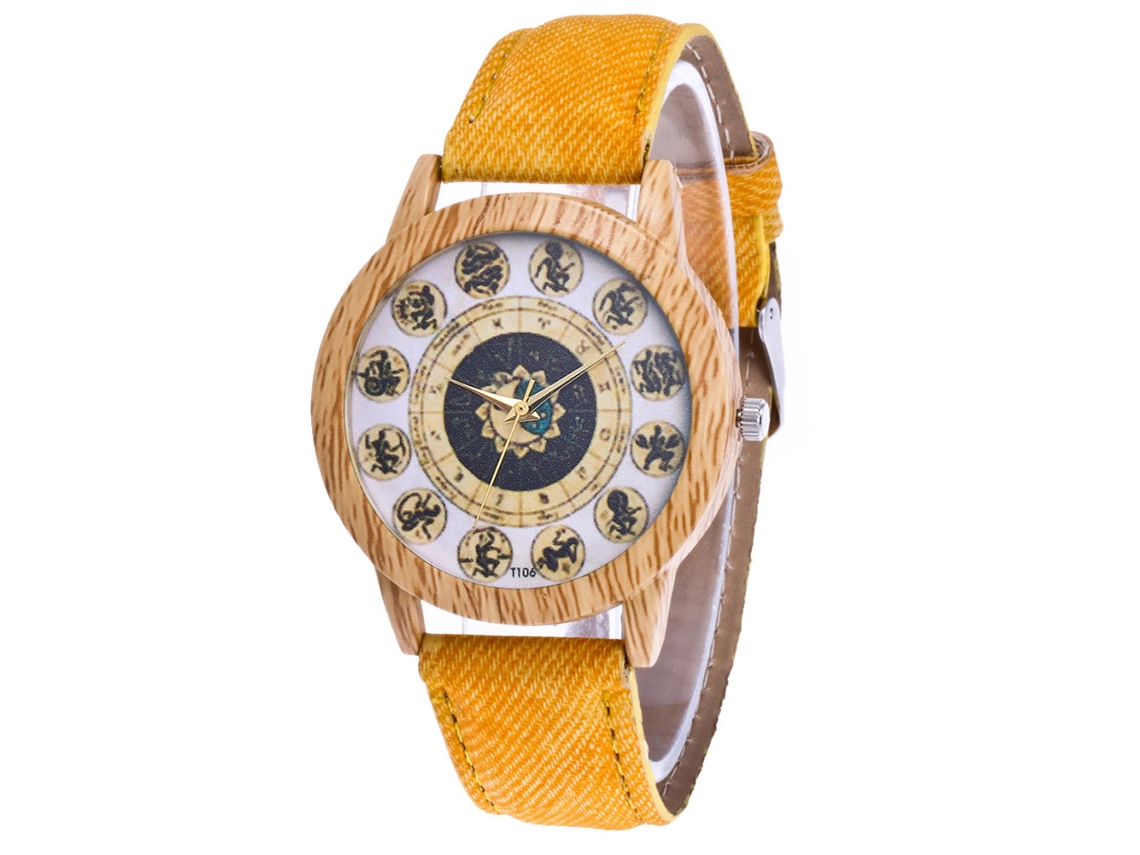 Reloj De Pulsera De Cuarzo Informal Con Correa Vaquera Para Hombre Y Mujer - Amarillo