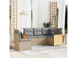 Conjunto de sofá de jardín de 5 piezas con cojines, mimbre sintético beige, Dkd Home Decor