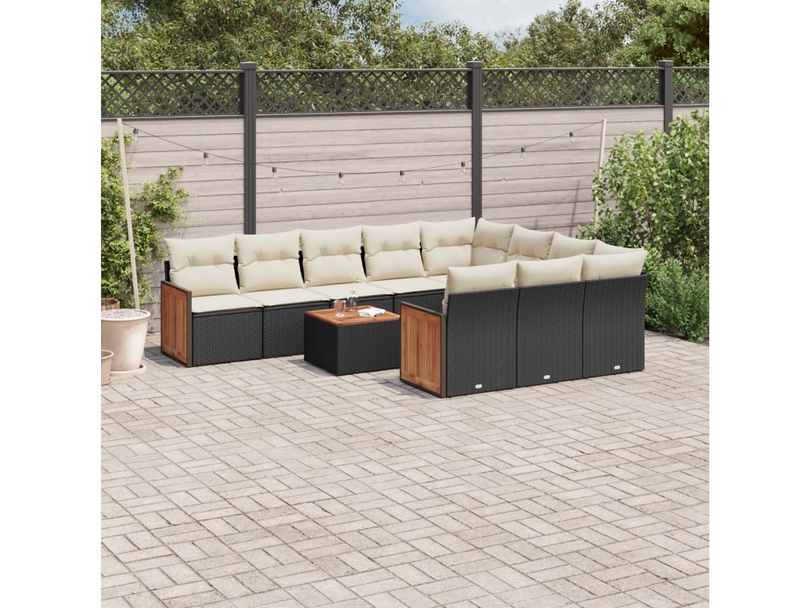 Conjunto de sofá de jardín de 11 piezas con cojines de mimbre sintético negro de DKD Home Decor